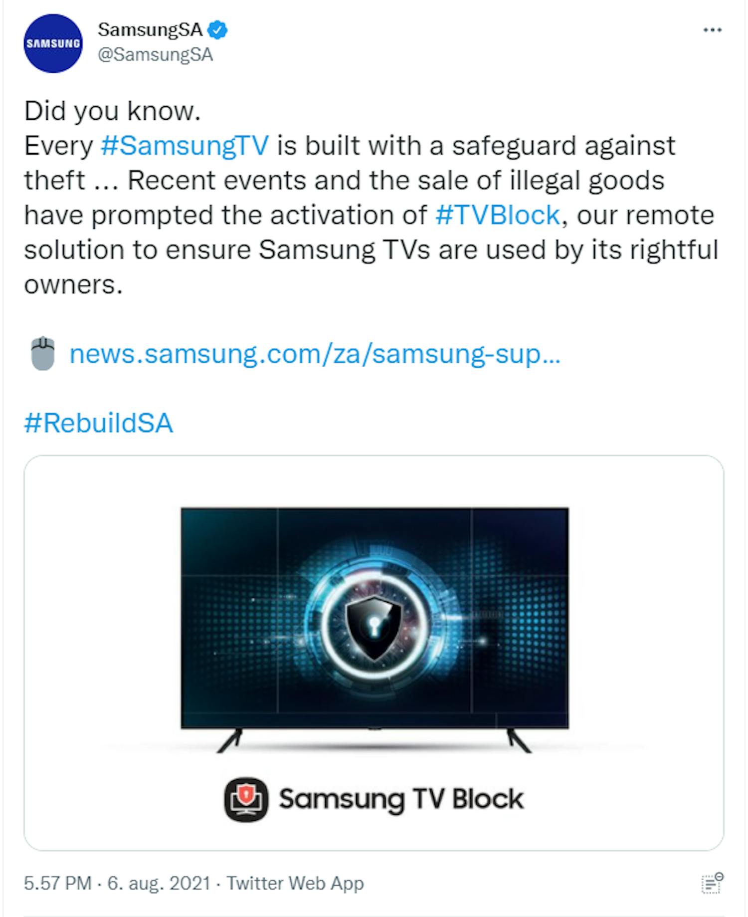 TV Block: På Twitter skrev Samsung nylig om TV Block.